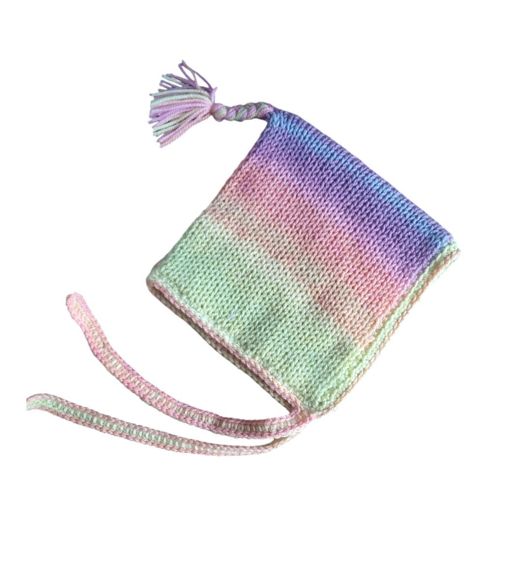 Knitted Woodland Forest Pixie Hat Child Bonnet Emo Goth Whimsy Pastel Rainbow Pink Blue Elf Fairy Girl 7 - 12 Year Old Winter Gift HT32