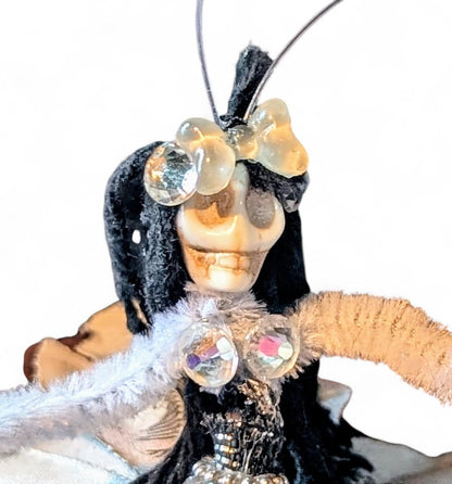 Handmade Creepy Goth Skeleton Christmas Ornament, Diamante Skull Decor