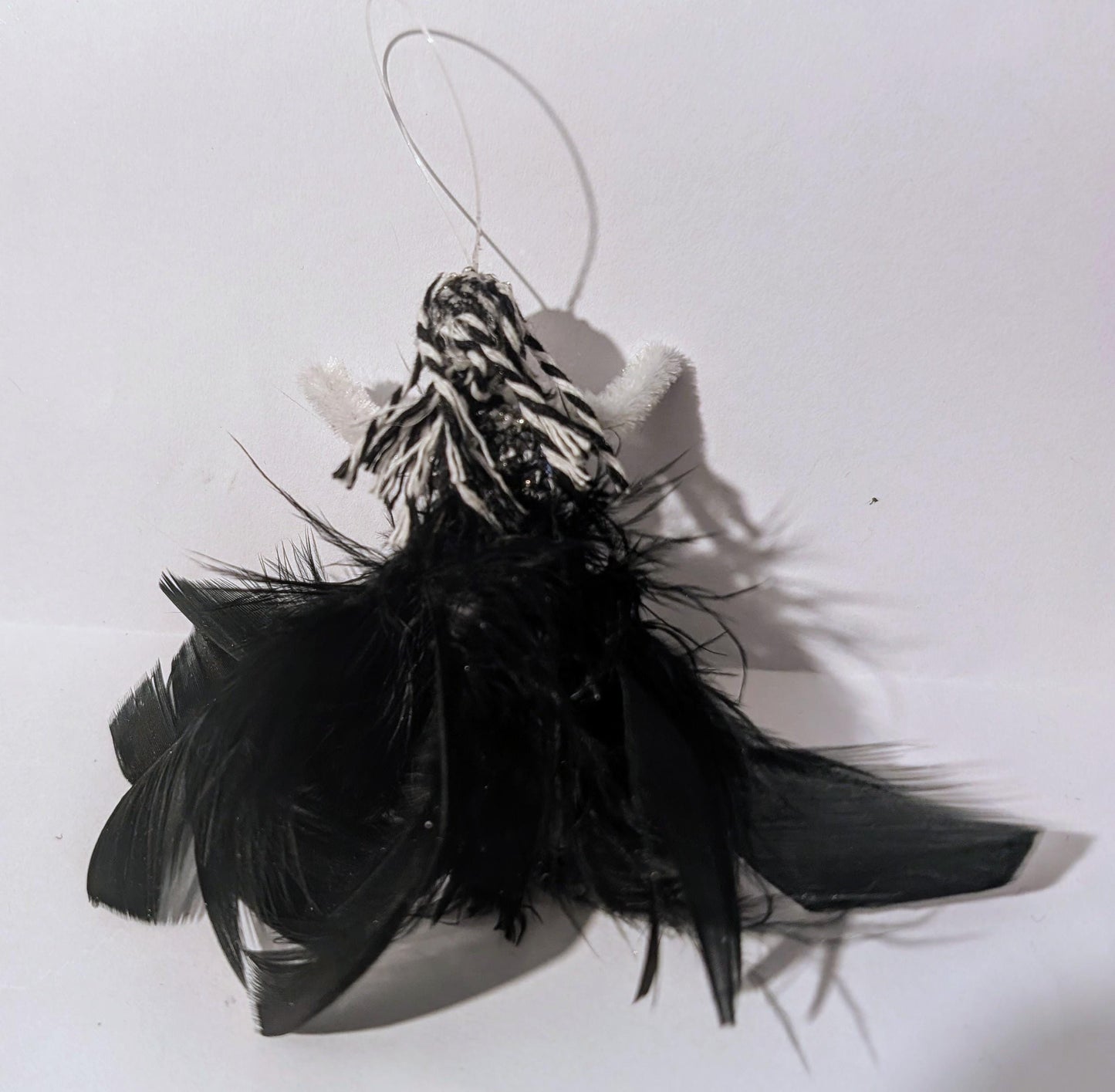 Handmade Creepy Goth Princess Skeleton Christmas decoration. Unique one off design. Skull diamantes black feathers Xmas keepsake gift
