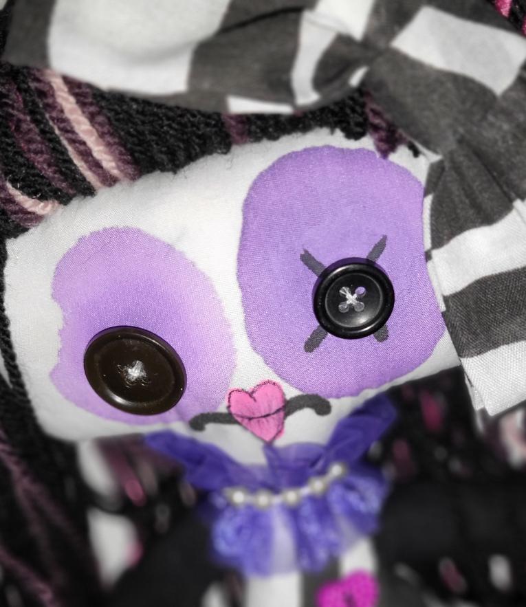 Handmade Gothic Art Doll 17" OOAK Weird Ragdoll Fantasy Creepy Button Eyes Black White Zebra & Purple Collectable Freaky Gift Spooky AD12