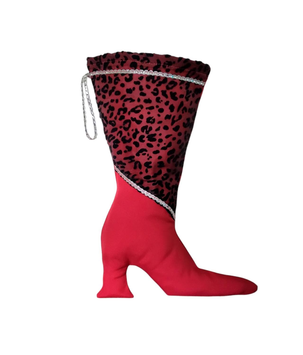 Stiletto Heel Christmas Stocking: Red & Black Velvet Leopard Print