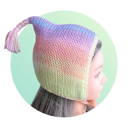 Knitted Woodland Forest Pixie Hat Child Bonnet Emo Goth Whimsy Pastel Rainbow Pink Blue Elf Fairy Girl 7 - 12 Year Old Winter Gift HT32