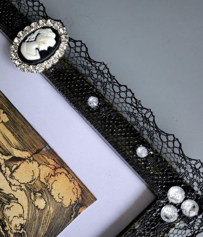 Picture Photo Frame OOAK Handpainted Black Lace Covered With Cameo & Diamontes 7"x 9" Gothic Decor Homes Interiors Great Gift PF5