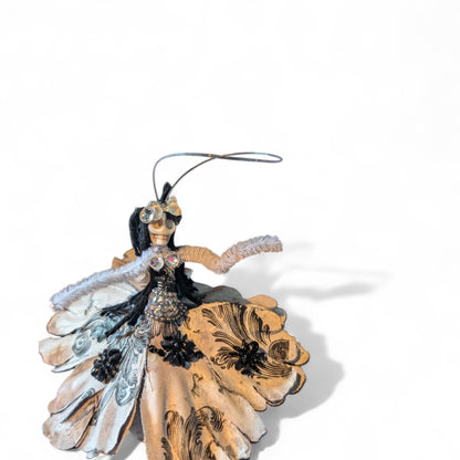 Handmade Creepy Goth Skeleton Christmas Ornament, Diamante Skull Decor