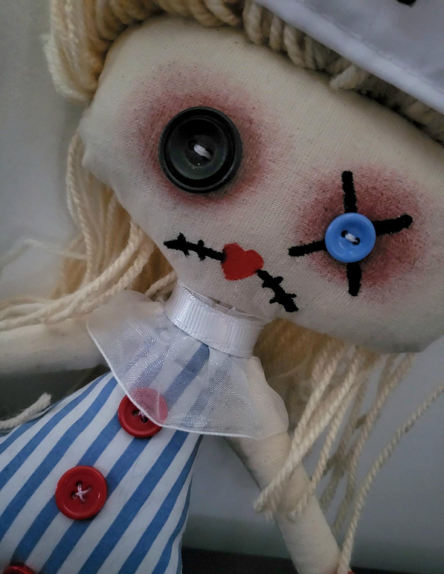 Handmade Gothic Art Doll Creepy Nurse 16" OOAK Weird Ragdoll Fantasy Button Eyes Blue White Red Collectable Freaky Gift Spooky AD13