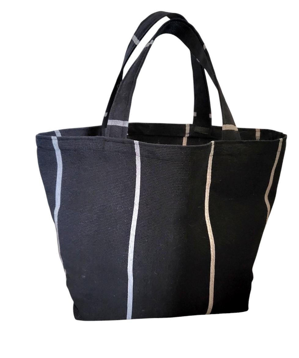 Handmade Thick Black White Corded Fabric OOAK Shoulder Tote Bag Shopper Goth Funky Travel Festival Gift BG6