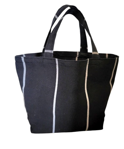 Handmade Thick Black White Corded Fabric OOAK Shoulder Tote Bag Shopper Goth Funky Travel Festival Gift BG6