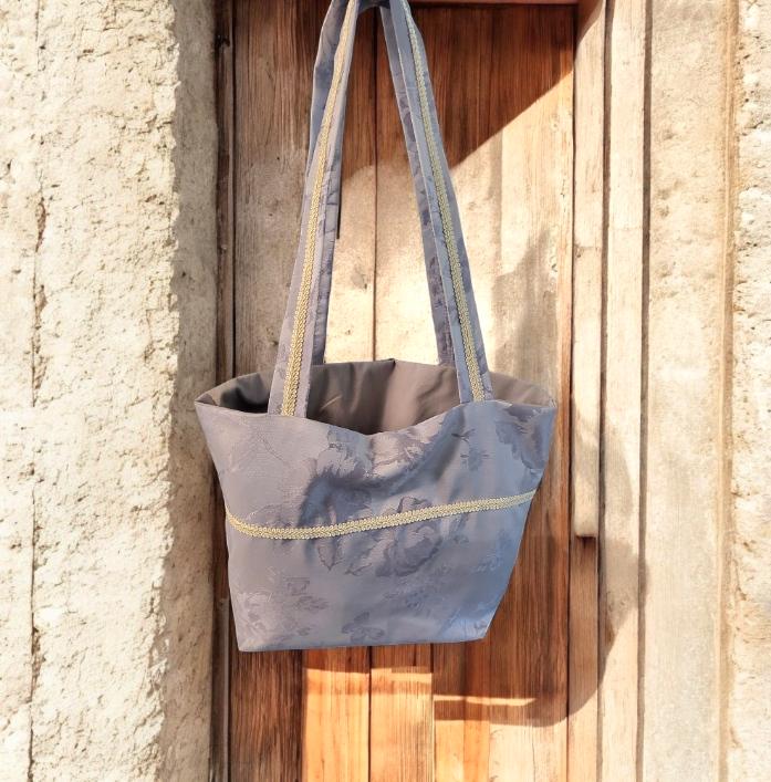 Handmade Grey Silver Jacquard OOAK Shoulder Tote Shoulder Bag Shopper Fully Lined Funky Travel Festival Gift BG8