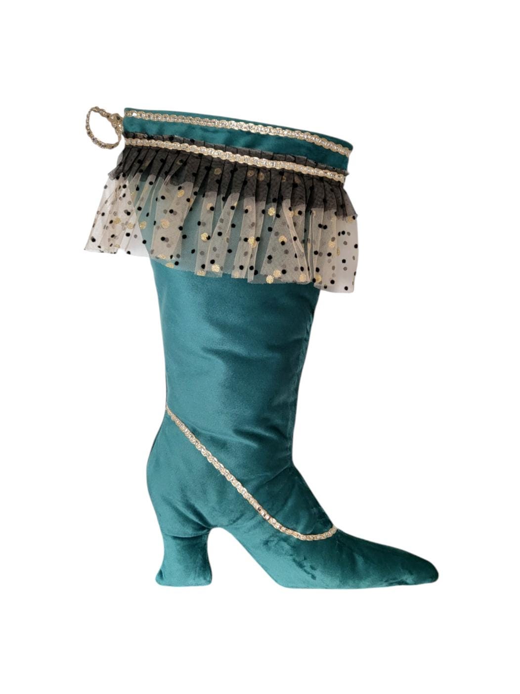 Green Velvet Stiletto Christmas Stocking, Holiday Decor (14 Inch)