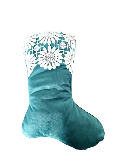 Green Velvet Christmas Stocking with Cream Lace