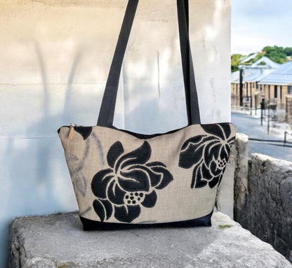 Handmade Jacquard Velvet Tote Bag, Floral Shopper Handbag