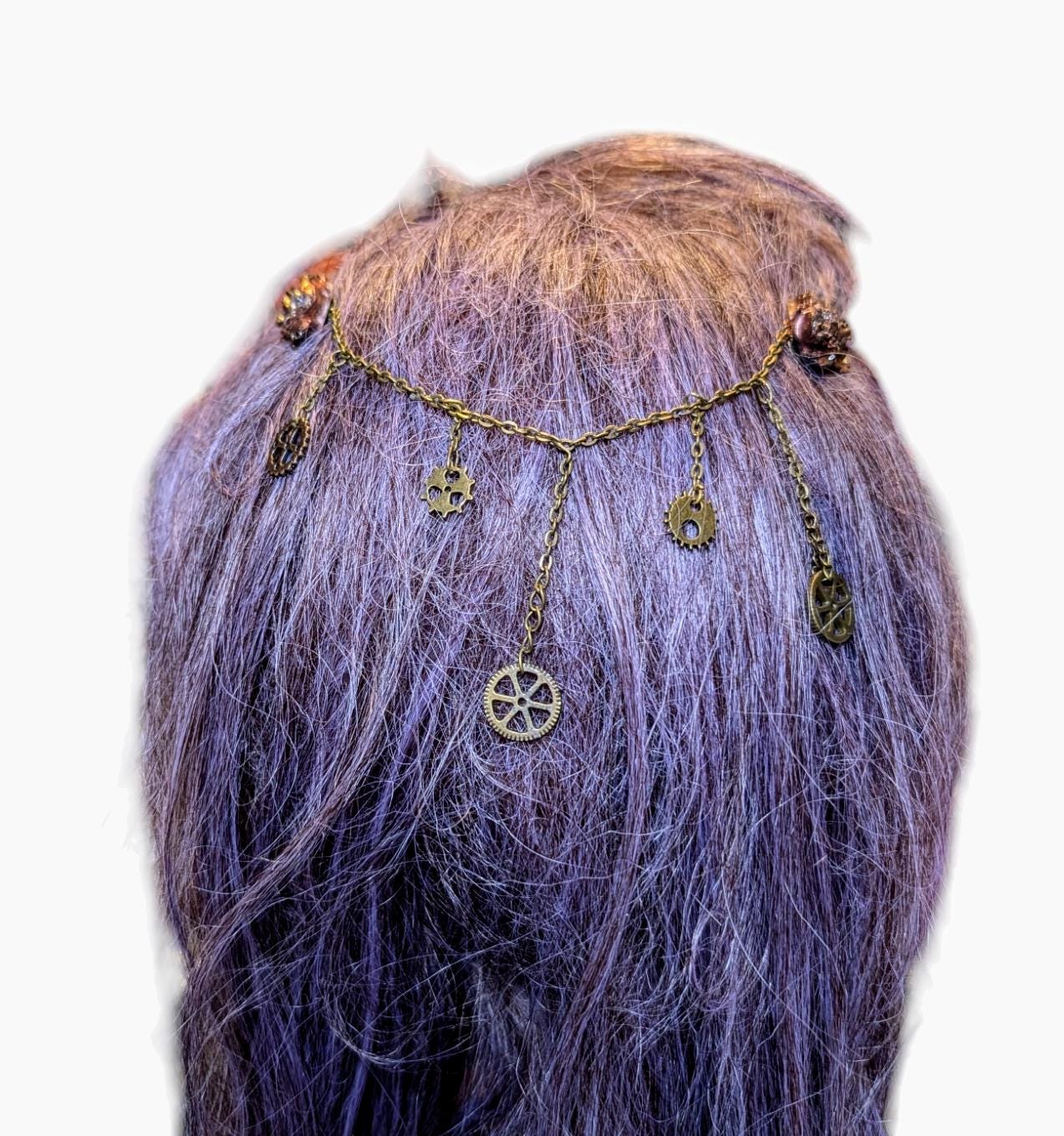 Handmade Steampunk Hair Comb, Rose & Cog Chain, Gift Boxed