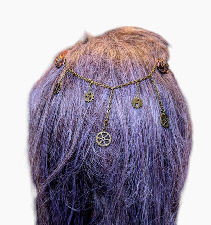 Handmade Steampunk Hair Comb, Rose & Cog Chain, Gift Boxed