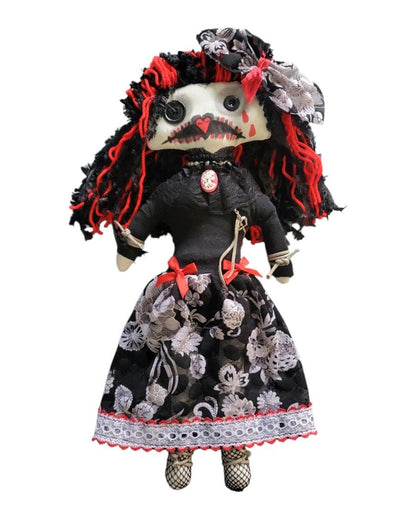 Handmade Gothic Art Doll Scary 19" OOAK Weird Ragdoll Fantasy Creepy Button Eyes Collectable Freaky Gift Spooky Black Red AD17