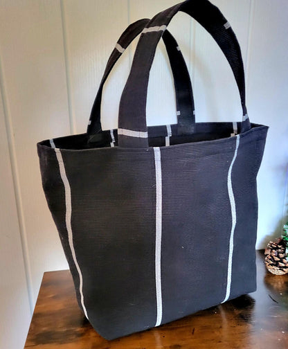 Handmade Thick Black White Corded Fabric OOAK Shoulder Tote Bag Shopper Goth Funky Travel Festival Gift BG6