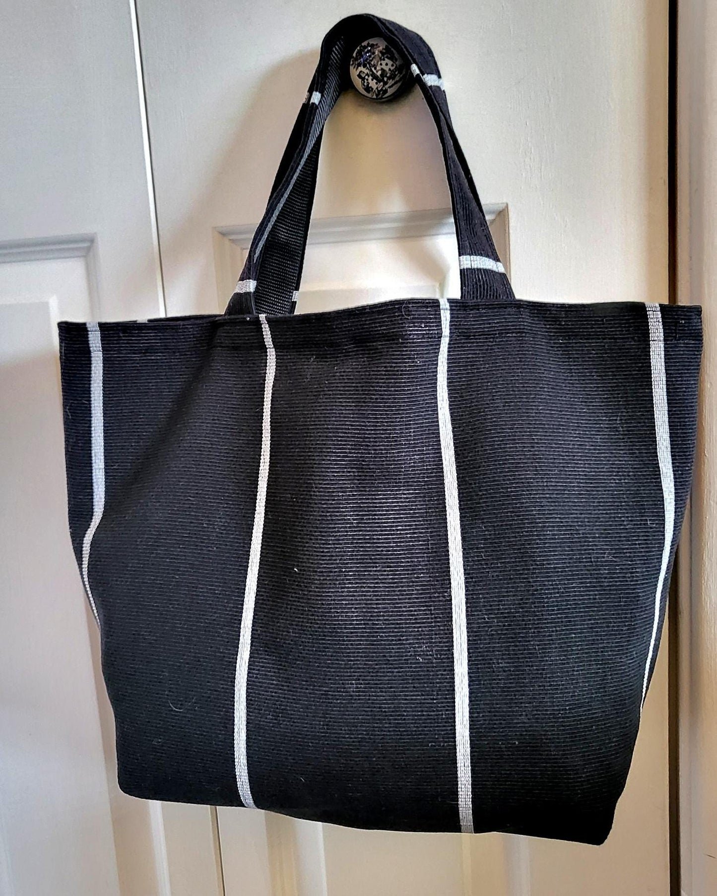 Handmade Thick Black White Corded Fabric OOAK Shoulder Tote Bag Shopper Goth Funky Travel Festival Gift BG6