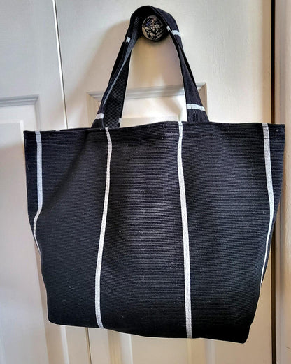Handmade Thick Black White Corded Fabric OOAK Shoulder Tote Bag Shopper Goth Funky Travel Festival Gift BG6