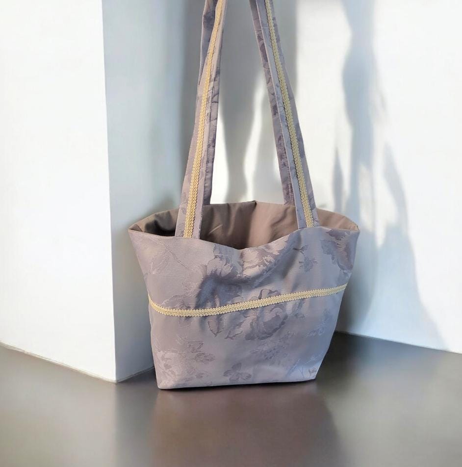 Handmade Grey Silver Jacquard OOAK Shoulder Tote Shoulder Bag Shopper Fully Lined Funky Travel Festival Gift BG8