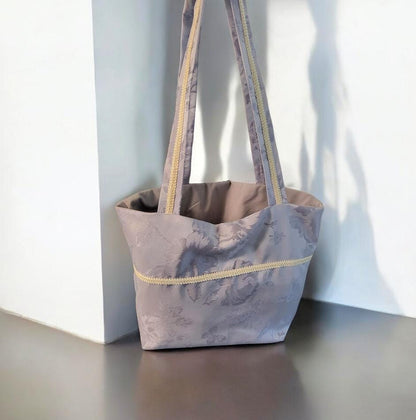 Handmade Grey Silver Jacquard OOAK Shoulder Tote Shoulder Bag Shopper Fully Lined Funky Travel Festival Gift BG8