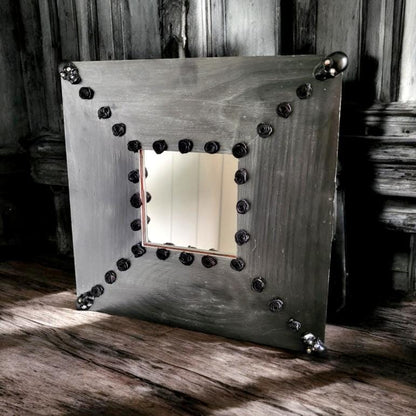 Square Mirror OOAK Handpainted Black Silver Black With Black Skulls & Roses 10"x 10" Gothic Decor Homes Interiors Great Gift MM1