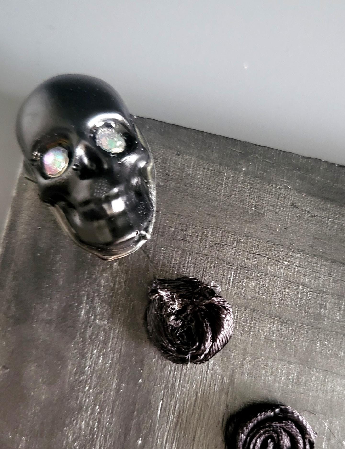 Square Mirror OOAK Handpainted Black Silver Black With Black Skulls & Roses 10"x 10" Gothic Decor Homes Interiors Great Gift MM1