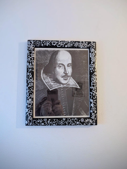 10 x 8" wall hanging photo frame hand painted witchy pagan symbols black and white home decor gothic housewarming gift pentagram cauldron