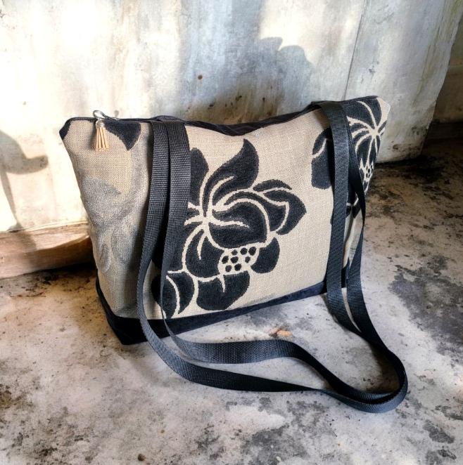 Handmade Jacquard Velvet Tote Bag, Floral Shopper Handbag