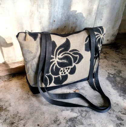 Handmade Jacquard Velvet Tote Bag, Floral Shopper Handbag