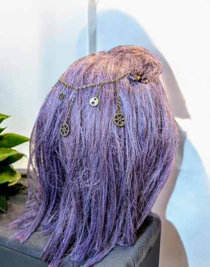 Handmade Steampunk Hair Comb, Rose & Cog Chain, Gift Boxed