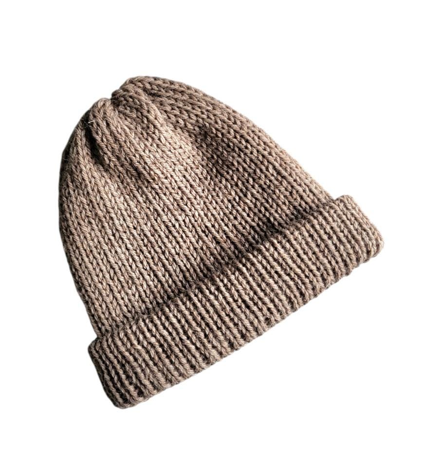 Light Brown Knitted Beanie Fishermans Hat 100% Pure Virgin Wool Handmade Adult Woodland Winter Gift PW4