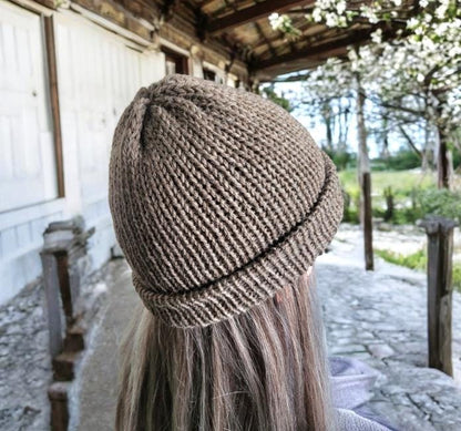 Light Brown Knitted Beanie Fishermans Hat 100% Pure Virgin Wool Handmade Adult Woodland Winter Gift PW4
