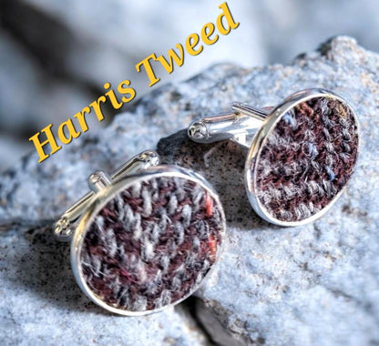 Handmade Harris Tweed Cufflinks: Grey Herringbone, Silver Finish