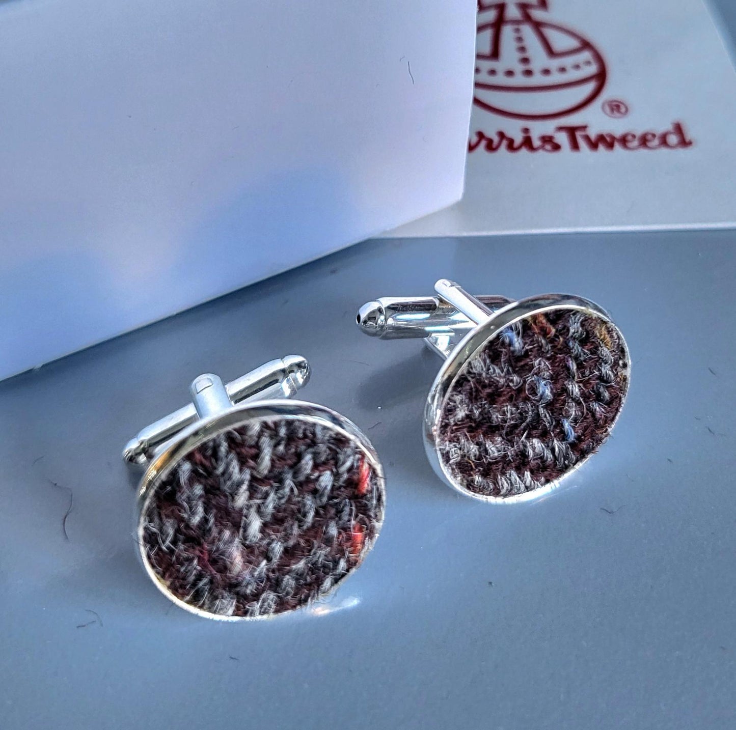 Handmade Harris Tweed Cufflinks: Grey Herringbone, Silver Finish