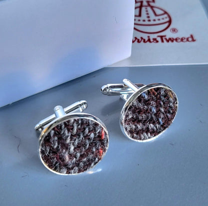 Handmade Harris Tweed Cufflinks: Grey Herringbone, Silver Finish