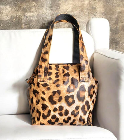 Handmade OOAK PVC Leopard Print Small Bag Handbag Brown Tan Red Animal Print Fully Lined Cute Gift Idea Waterproof BG33