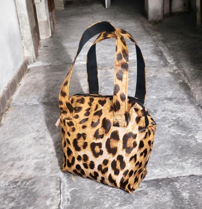 Handmade OOAK PVC Leopard Print Small Bag Handbag Brown Tan Red Animal Print Fully Lined Cute Gift Idea Waterproof BG33