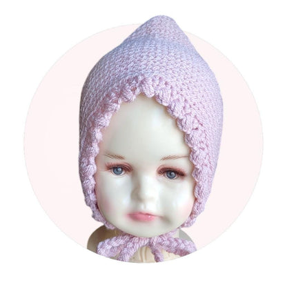 Dusky Pink Knitted Baby Bonnet – Woodland Elf Style, 6-18 Months
