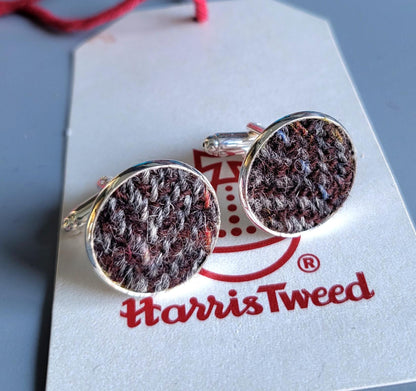 Handmade Harris Tweed Cufflinks: Grey Herringbone, Silver Finish