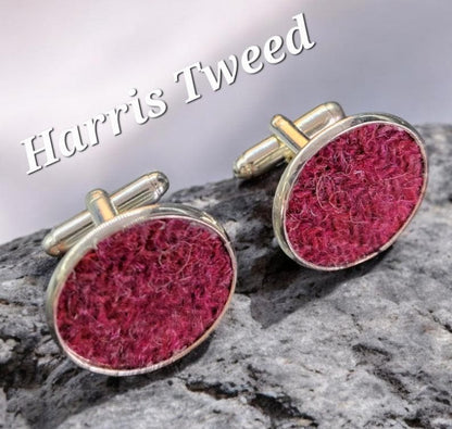 Handmade Harris Tweed Cufflinks, Raspberry Pink Red, Gift Boxed