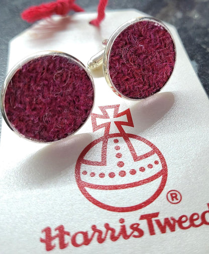 Handmade Harris Tweed Cufflinks, Raspberry Pink Red, Gift Boxed
