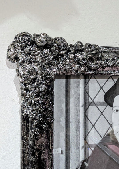 9 x 7" wall hanging portrait picture photo frame silver black distressed gothic inspired roses, ribcage, butterflies unique home decor gift