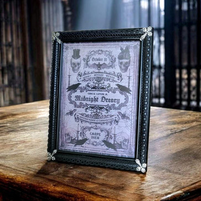 Picture Photo Frame OOAK Handpainted Black Lace Covered With Silver Crosses 8" x 6" Gothic Decor Homes Interiors Great Gift FR13
