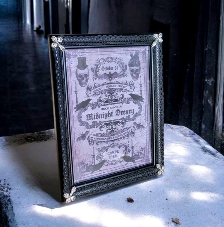 Picture Photo Frame OOAK Handpainted Black Lace Covered With Silver Crosses 8" x 6" Gothic Decor Homes Interiors Great Gift FR13