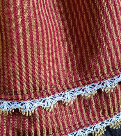 Regency Burgundy Gold Striped Jabot, Victorian Cravat with Lace