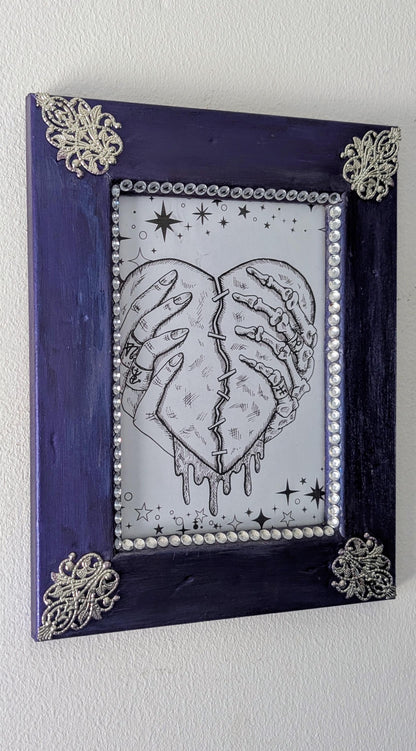 5 x 7 wall hanging portrait chunky wooden, metallic sheen purple, silver and diamante picture photo frame funky home decor ooak unique gift