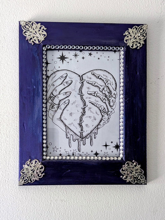 5 x 7 wall hanging portrait chunky wooden, metallic sheen purple, silver and diamante picture photo frame funky home decor ooak unique gift