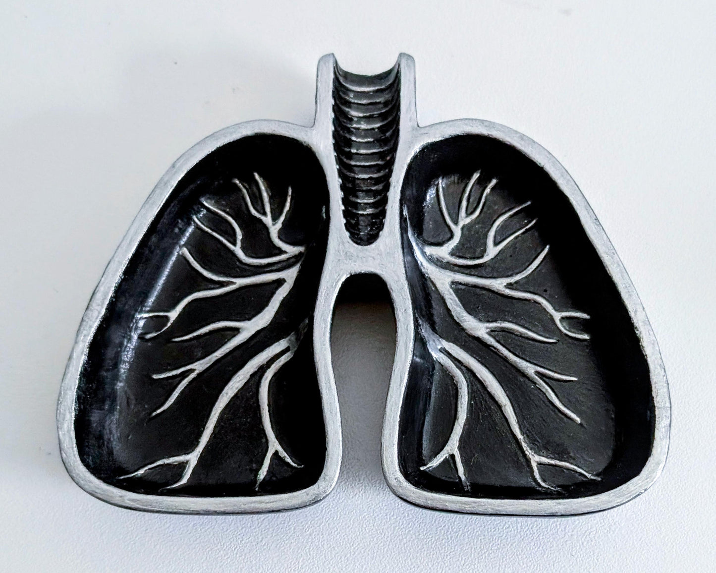 Handmade Black and Silver Lungs Trinket Dish, Gothic Home Decor