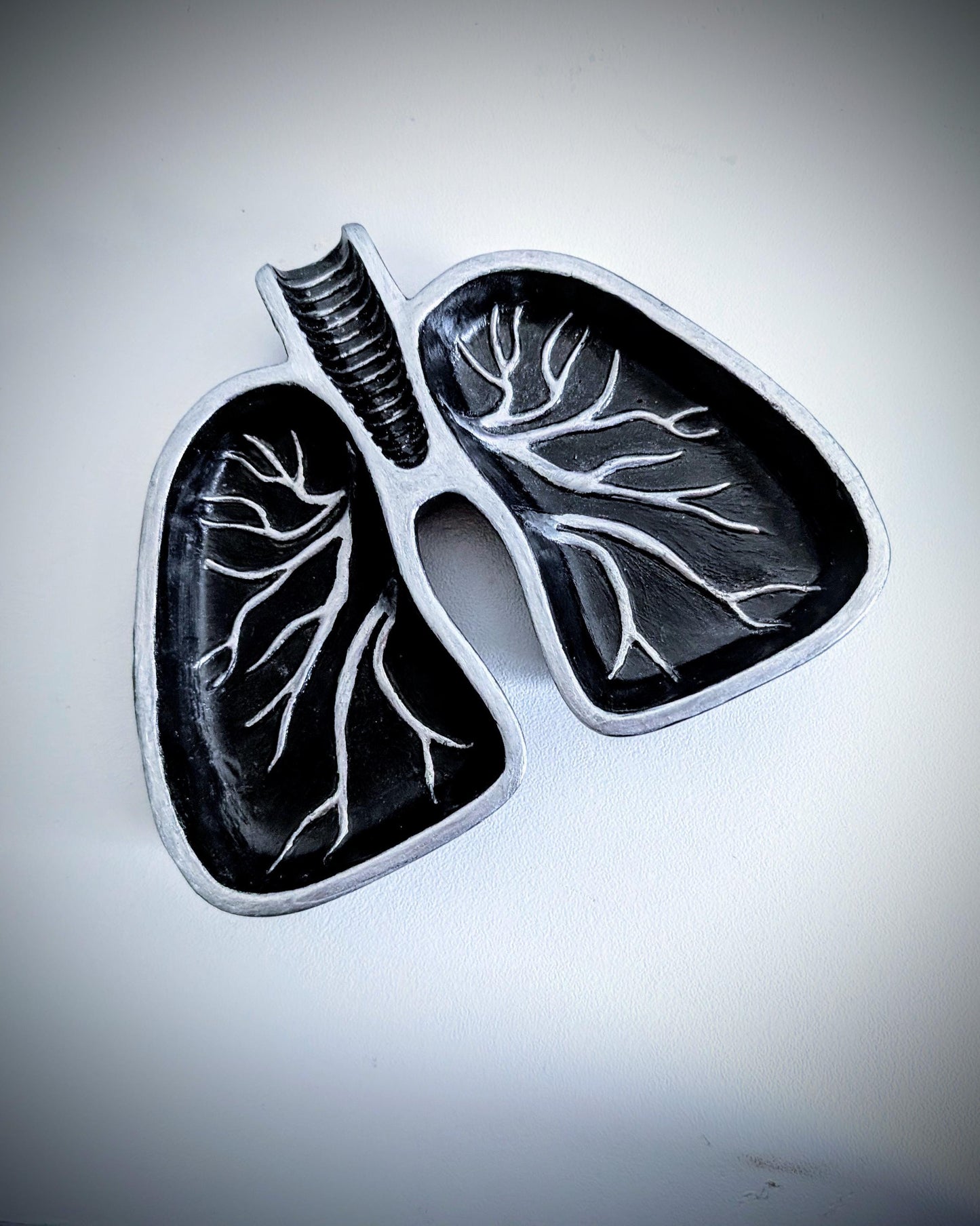 Handmade Black and Silver Lungs Trinket Dish, Gothic Home Decor