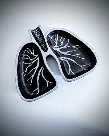 Handmade Black and Silver Lungs Trinket Dish, Gothic Home Decor