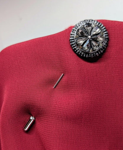 Handmade grey diamantés round decorative lapel pin set in antique silver tone metal gift box dapper gentleman groom gothic wedding unique